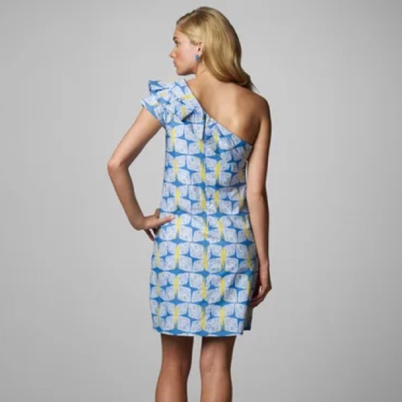 Lilly Pulitzer One-Shoulder Sandra Ruffle Cotton Dress Butterfly Print Size 10 - Picture 8 of 13